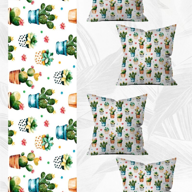 Özel Tasarım Runner Ve 4'lü Kırlent Kılıfı Seti 5 Parça (140x40) (43x43 Cm)