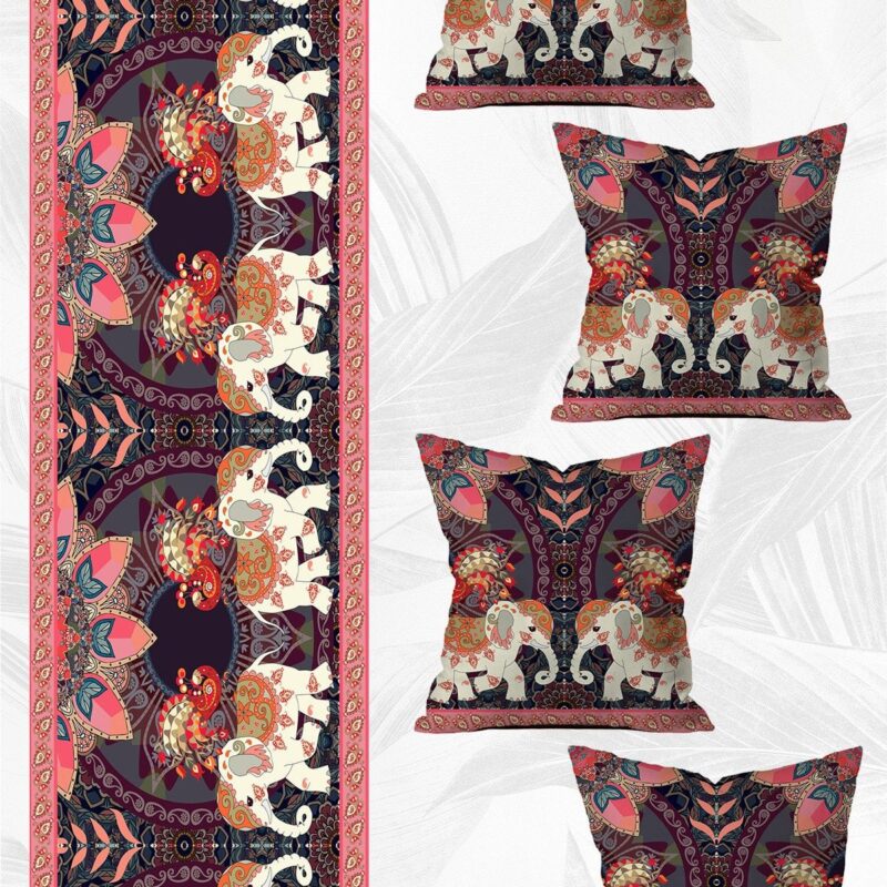 Özel Tasarım Runner Ve 4'lü Kırlent Kılıfı Seti 5 Parça 140x40 43x43 cm