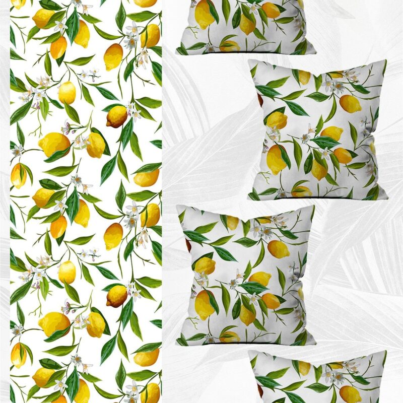 Özel Tasarım Runner Ve 4'lü Kırlent Kılıfı Seti 5 Parça