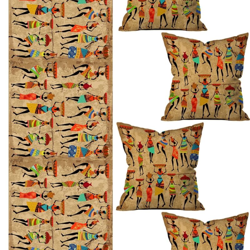 Özel Tasarım Runner Ve 4'lü Kırlent Kılıfı Seti 5 Parça (140x40) (43x43 Cm)