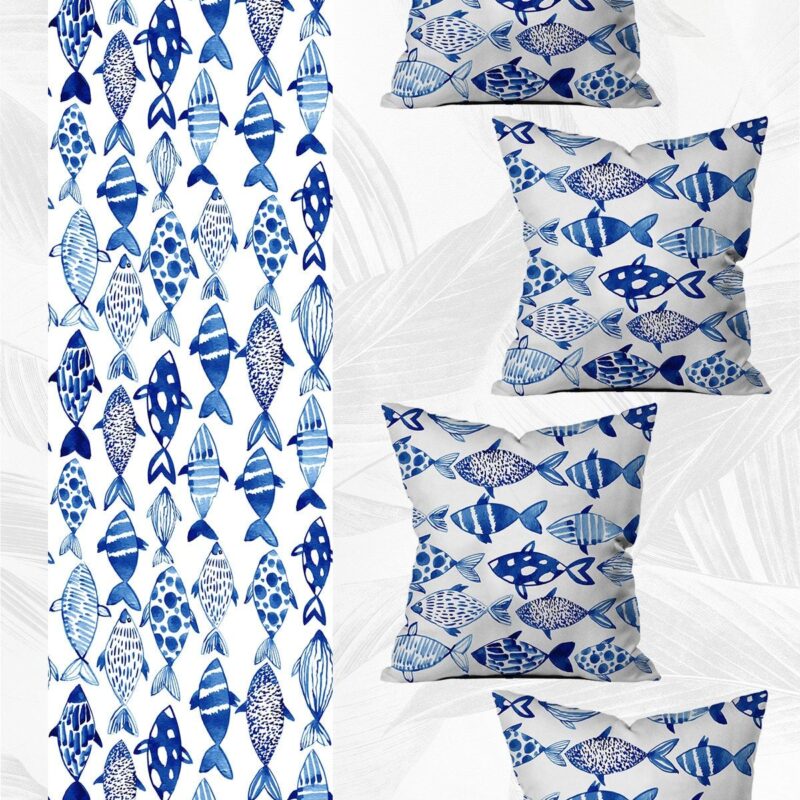 Özel Tasarım Runner Ve 4'lü Kırlent Kılıfı Seti 5 Parça (140x40) (43x43 Cm)