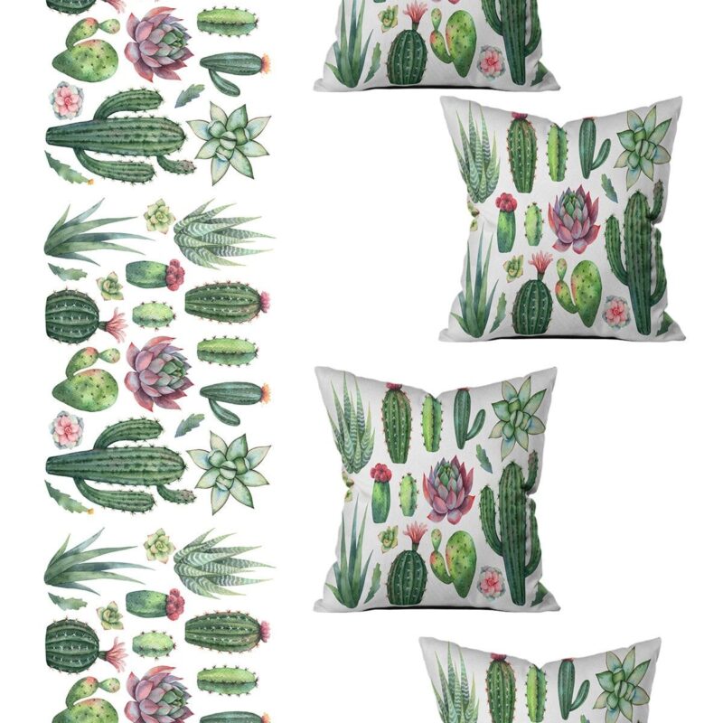 Özel Tasarım Runner Ve 4'lü Kırlent Kılıfı Seti 5 Parça (140x40) (43x43 Cm)