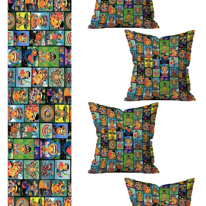 Özel Tasarım Runner Ve 4'lü Kırlent Kılıfı Seti 5 Parça (140x40) (43x43 Cm)