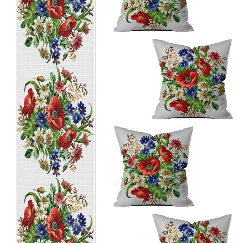 Özel Tasarım Runner Ve 4'lü Kırlent Kılıfı Seti 5 Parça (140x40) (43x43 Cm)