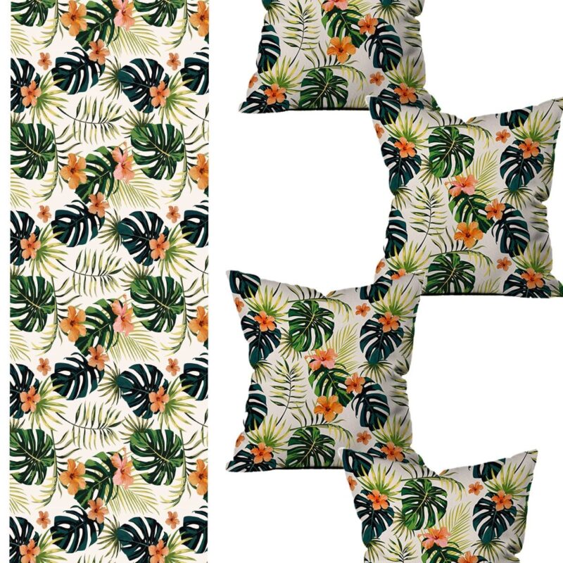 Özel Tasarım Runner Ve 4'lü Kırlent Kılıfı Seti 5 Parça (140x40) (43x43 Cm)