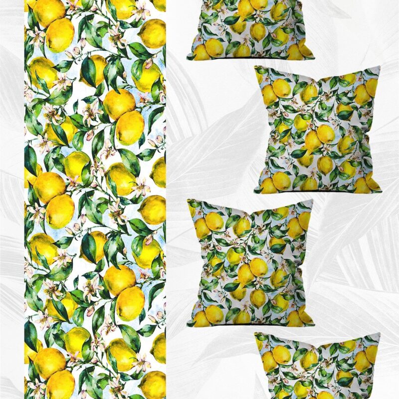 Özel Tasarım Runner Ve 4'lü Kırlent Kılıfı Seti 5 Parça (140x40) (43x43 Cm)