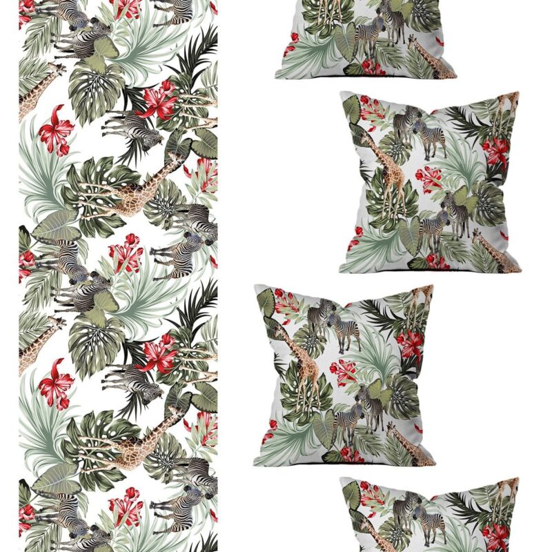 Özel Tasarım Runner Ve 4'lü Kırlent Kılıfı Seti 5 Parça (140x40) (43x43 cm)