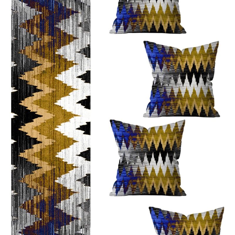 Özel Tasarım Runner Ve 4'lü Kırlent Kılıfı Seti 5 Parça (140x40) (43x43 Cm)