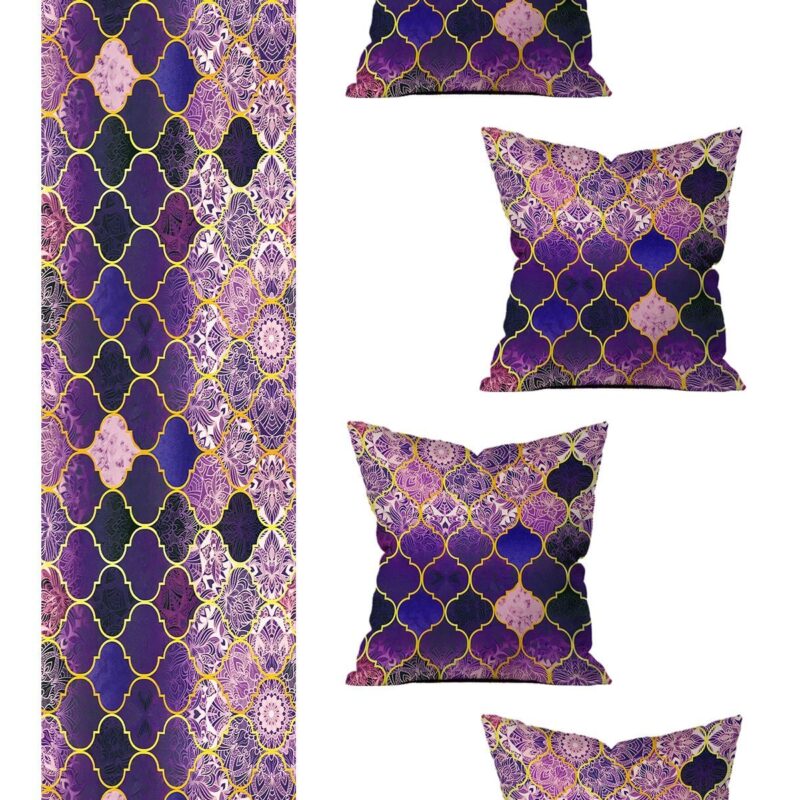 Özel Tasarım Runner Ve 4'lü Kırlent Kılıfı Seti 5 Parça (140x40) (43x43 Cm)