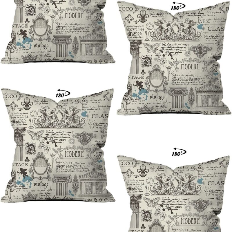 Modern Dekoratif Tasarım Çift Taraflı Dijital Baskılı 4'lü Dekoratif Kırlent Kılıfı