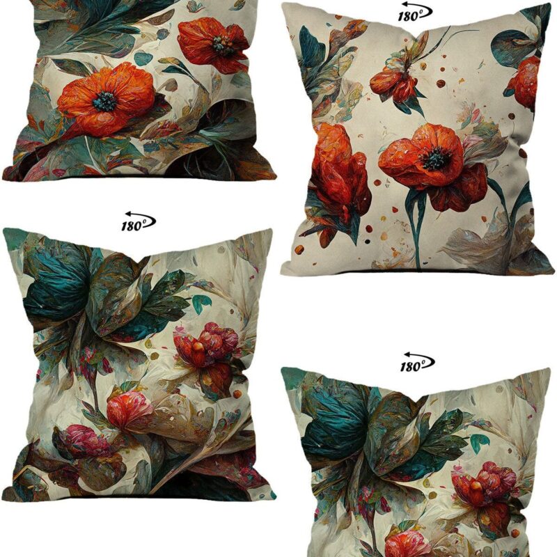 Modern Dekoratif Tasarım Çift Taraflı Dijital Baskılı 4'lü Dekoratif Kırlent Kılıfı