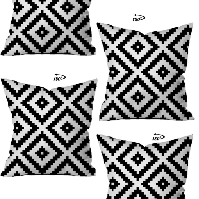 Siyah Özel Tasarım Çift Taraflı Dijital Baskılı 4'lü Dekoratif Kırlent Kılıfı