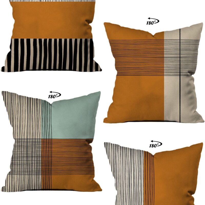 Modern Dekoratif Tasarım Çift Taraflı Dijital Baskılı 4'lü Dekoratif Kırlent Kılıfı