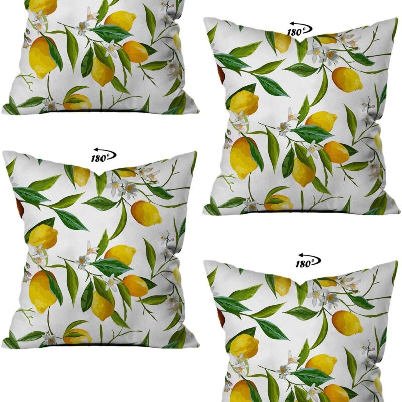 Sarı Limonlar Tasarım Çift Taraflı Dijital Baskılı 4'lü Dekoratif Kırlent Kılıfı