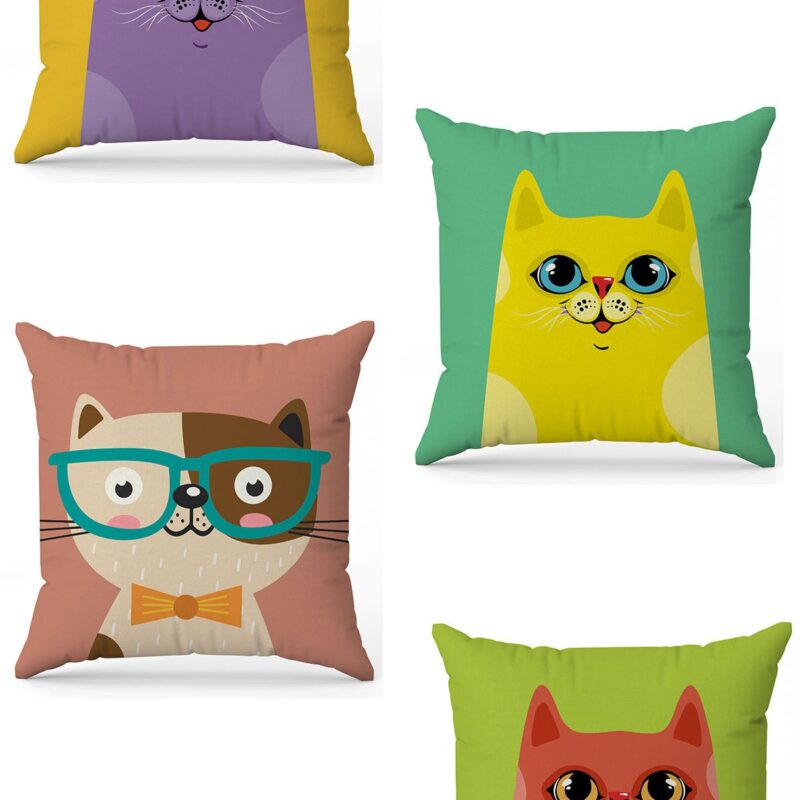 Özel Tasarım Çift Taraflı Dijital Baskı 4'lü Kırlent Kılıfı