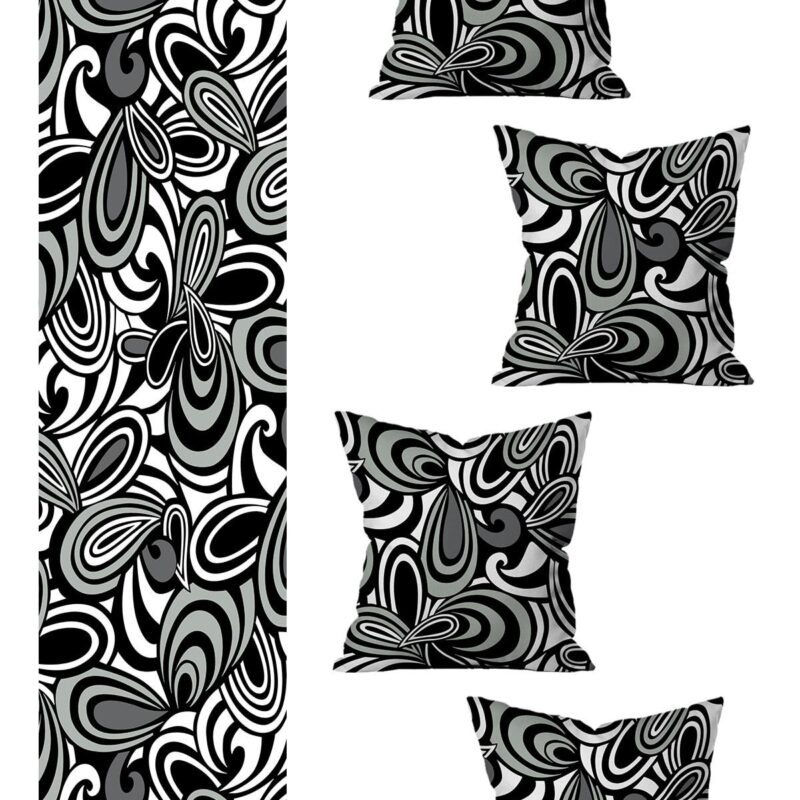 Özel Tasarım Runner Ve 4'lü Kırlent Kılıfı Seti 5 Parça (140x40) (43x43 Cm)