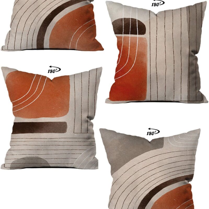Modern Dekoratif Tasarım Çift Taraflı Dijital Baskılı 4'lü Dekoratif Kırlent Kılıfı