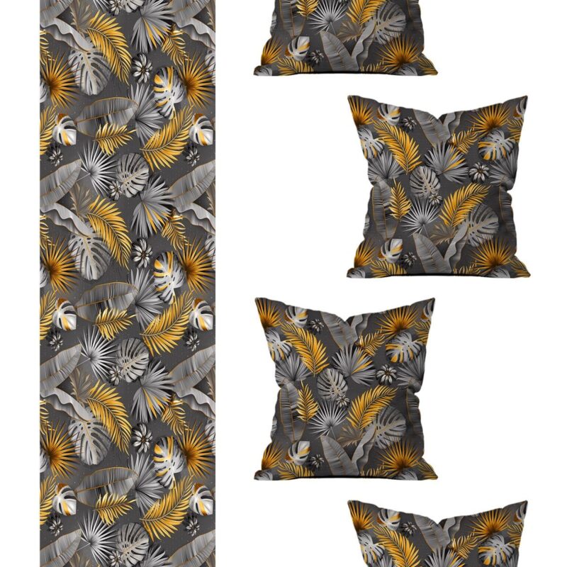 Runner Ve 4'lü Kırlent Kılıfı Seti 5 Parça (140x40) (43x43 Cm)