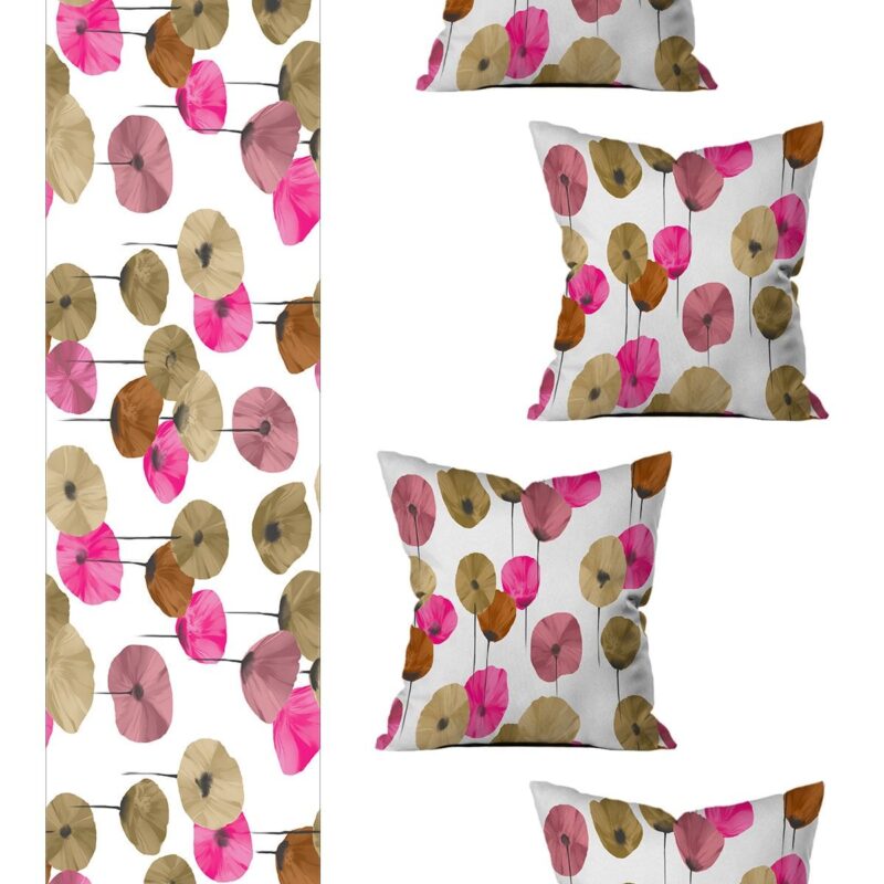 Runner Ve 4'lü Kırlent Kılıfı Seti 5 Parça (140x40) (43x43 cm)