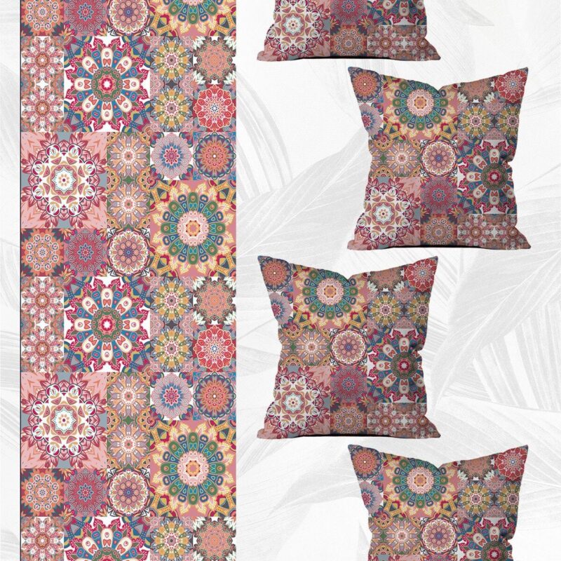 Runner Ve 4'lü Kırlent Kılıfı Seti 5 Parça (140x40) (43x43 cm)