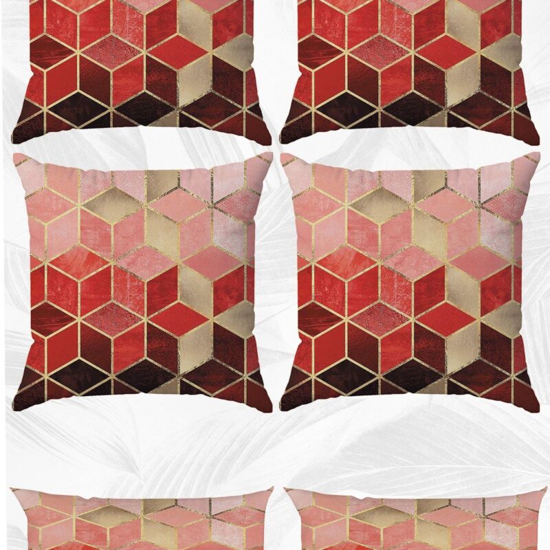 Kırmızı Mozaik Çift Tarafı Baskılı 43x43 Ve 30x50 Kırlent Yastık Kılıfı 6'lı Set