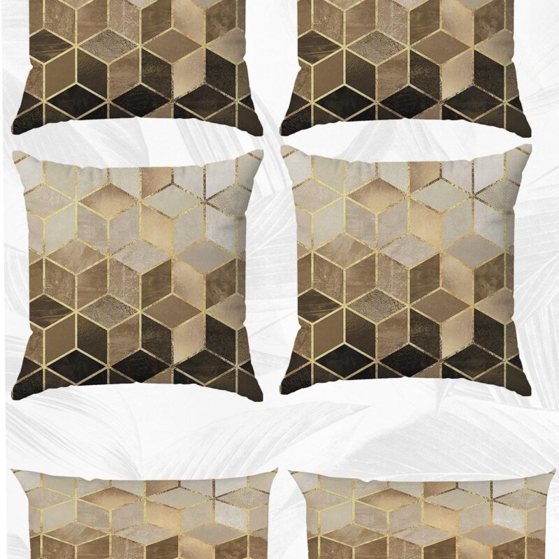 Sarı Mozaik Çift Tarafı Baskılı 43x43 Ve 30x50 Kırlent Yastık Kılıfı 6'lı Set