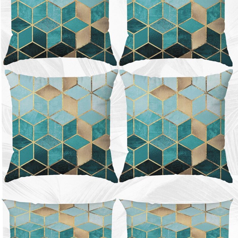 Turkuaz Mozaik Çift Tarafı Baskılı 43x43 Ve 30x50 Kırlent Yastık Kılıfı 6'lı Set