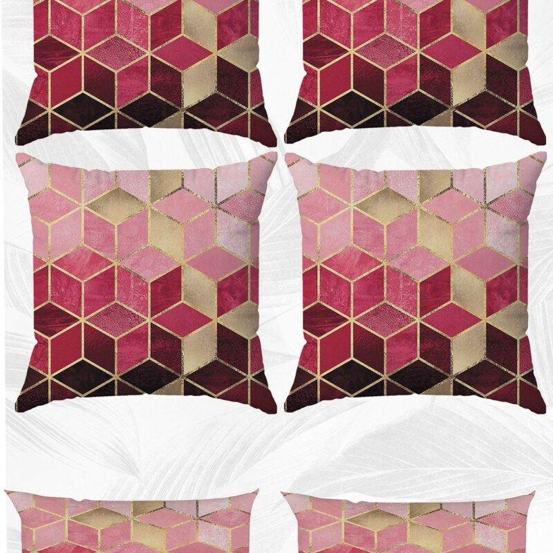 Pembe Mozaik Çift Tarafı Baskılı 43x43 Ve 30x50 Kırlent Yastık Kılıfı 6'lı Set