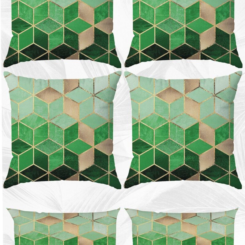 Yeşil Mozaik Çift Tarafı Baskılı 43x43 Ve 30x50 Kırlent Yastık Kılıfı 6'lı Set
