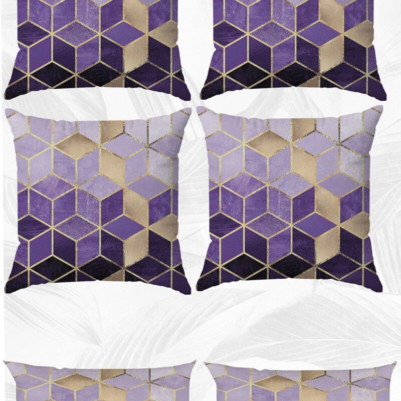 Mor Mozaik Çift Tarafı Baskılı 43x43 Ve 30x50 Kırlent Yastık Kılıfı 6'lı Set