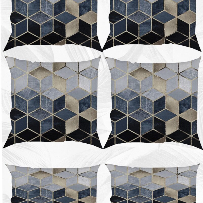 Siyah Mozaik Çift Tarafı Baskılı 43x43 Ve 30x50 Kırlent Yastık Kılıfı 6'lı Set