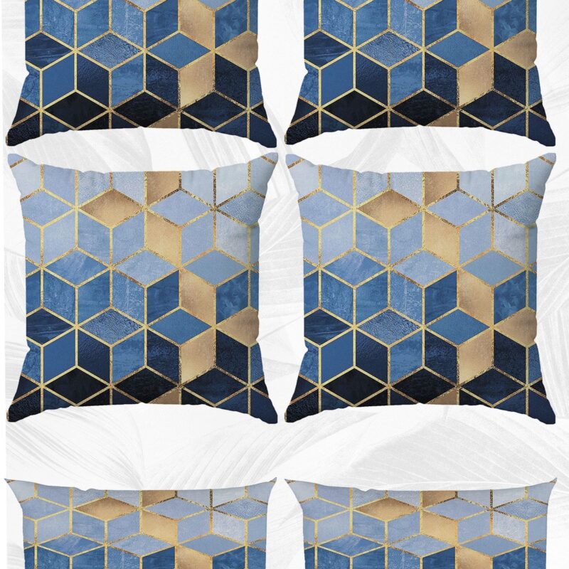 Mavi Mozaik Çift Tarafı Baskılı 43x43 Ve 30x50 Kırlent Yastık Kılıfı 6'lı Set