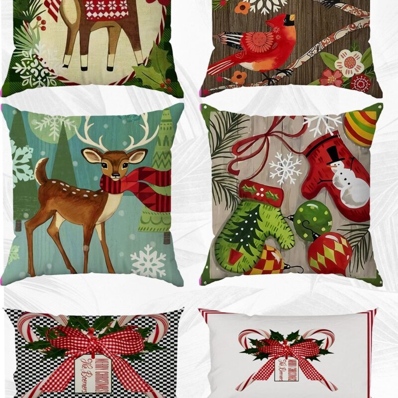 Yılbaşı Happy New Year Temalı Çift Tarafı Baskılı 43x43 Ve 30x50 Kırlent Yastık Kılıfı 6'lı Set