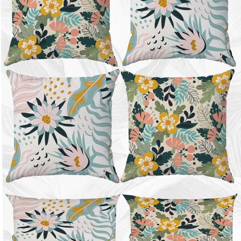 Yaz Çiçekleri Çift Tarafı Baskılı 43x43 Ve 30x50 Kırlent Yastık Kılıfı 6'lı Set