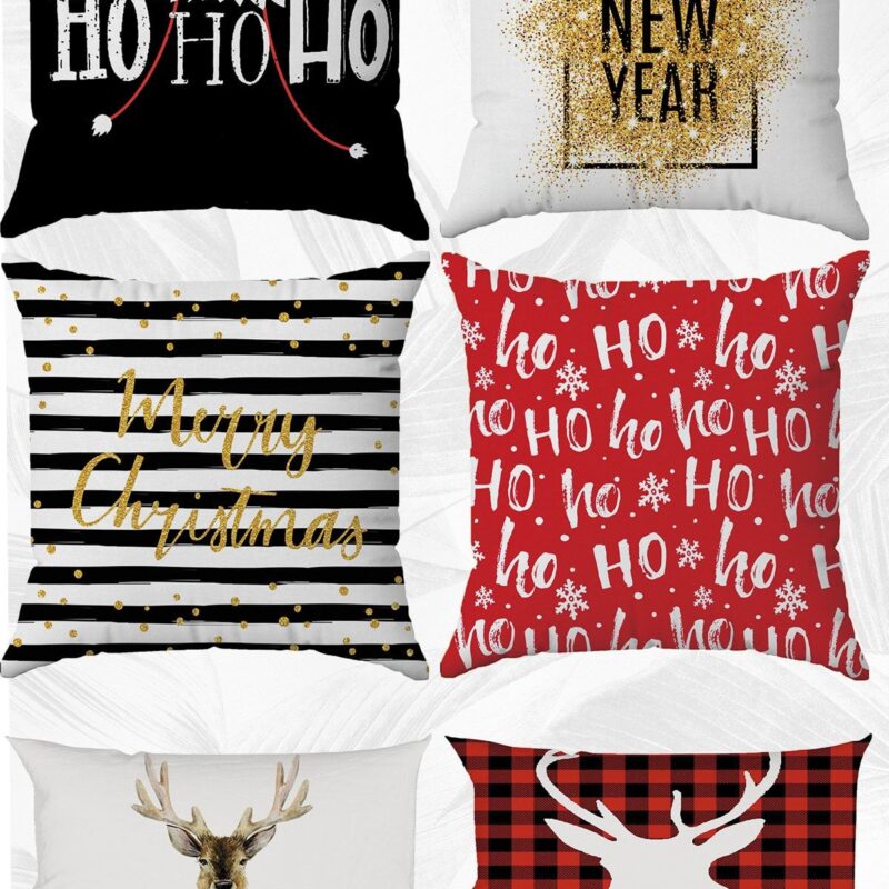 Yılbaşı Happy New Year Temalı Çift Tarafı Baskılı 43x43 Ve 30x50 Kırlent Yastık Kılıfı 6'lı Set