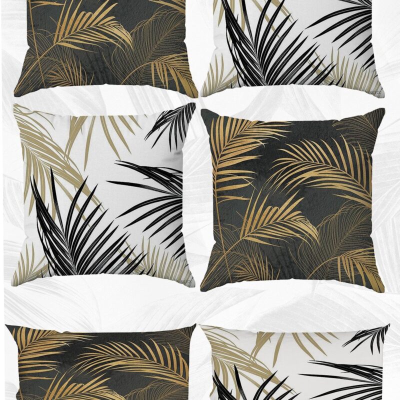 Tropikal Yaprak Temalı Çift Tarafı Baskılı 43x43 Ve 30x50 Kırlent Yastık Kılıfı 6'lı Set