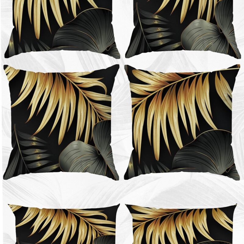 Tropikal Yaprak Temalı Çift Tarafı Baskılı 43x43 Ve 30x50 Kırlent Yastık Kılıfı 6'lı Set