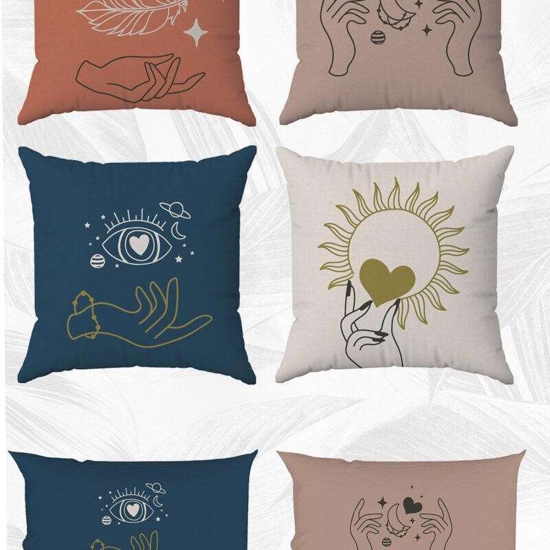 Love Temalı Çift Tarafı Baskılı 43x43 Ve 30x50 Kırlent Yastık Kılıfı 6'lı Set