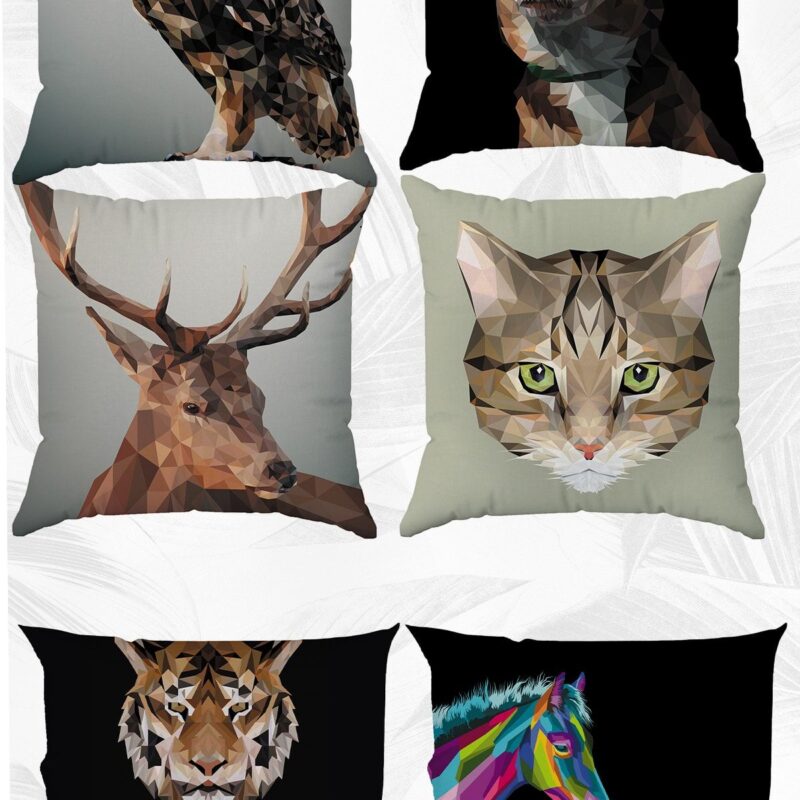Polygonal Dijital Art Çift Tarafı Baskılı 43x43 Ve 30x50 Kırlent Yastık Kılıfı 6'lı Set