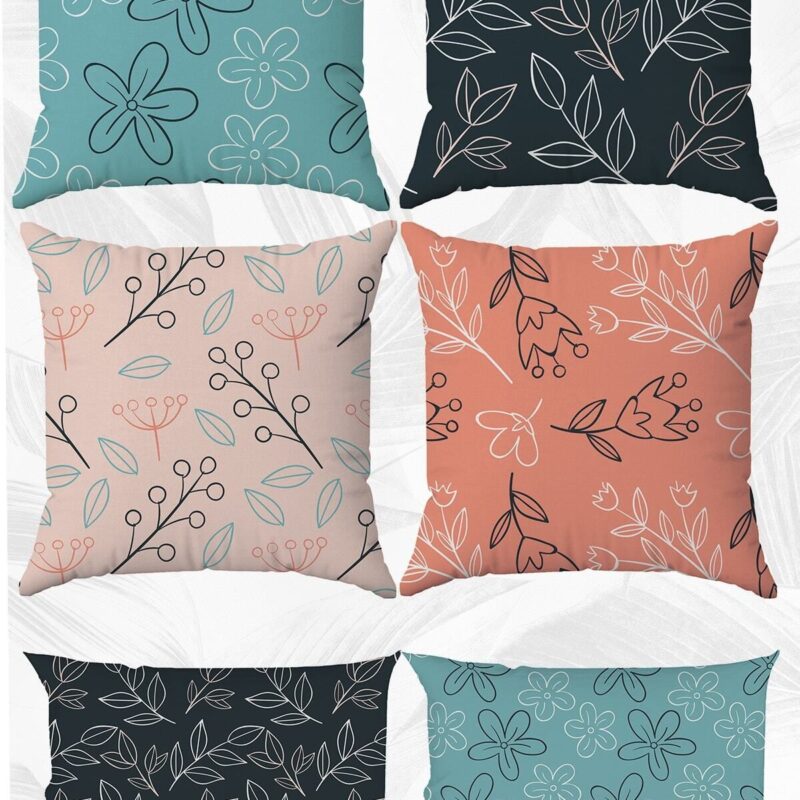 Yaz Çiçekleri Çift Tarafı Baskılı 43x43 Ve 30x50 Kırlent Yastık Kılıfı 6'lı Set