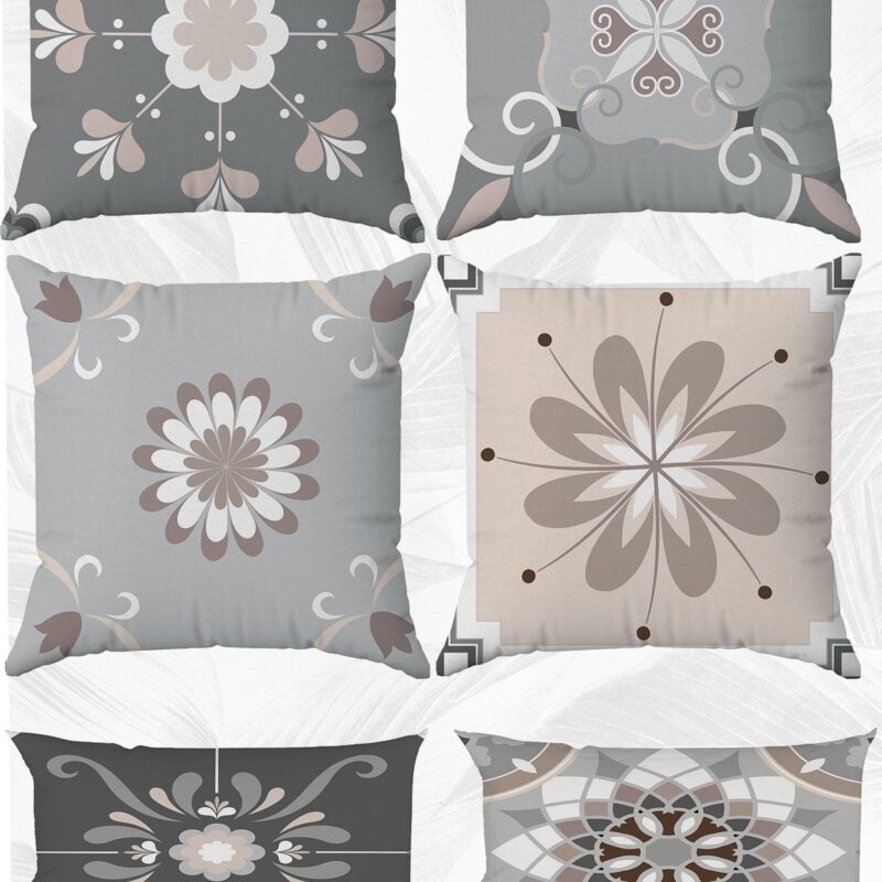 Gri Temalı Çift Tarafı Baskılı 43x43 Ve 30x50 Kırlent Yastık Kılıfı 6'lı Set