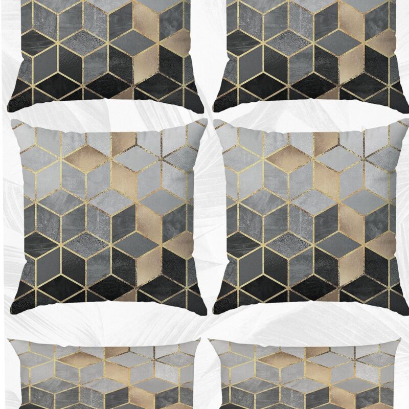 Gri Mozaik Çift Tarafı Baskılı 43x43 Ve 30x50 Kırlent Yastık Kılıfı 6'lı Set