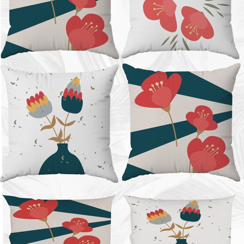 Özel Lale Tasarımlı Çift Tarafı Baskılı 43x43 Ve 30x50 Kırlent Yastık Kılıfı 6'lı Set