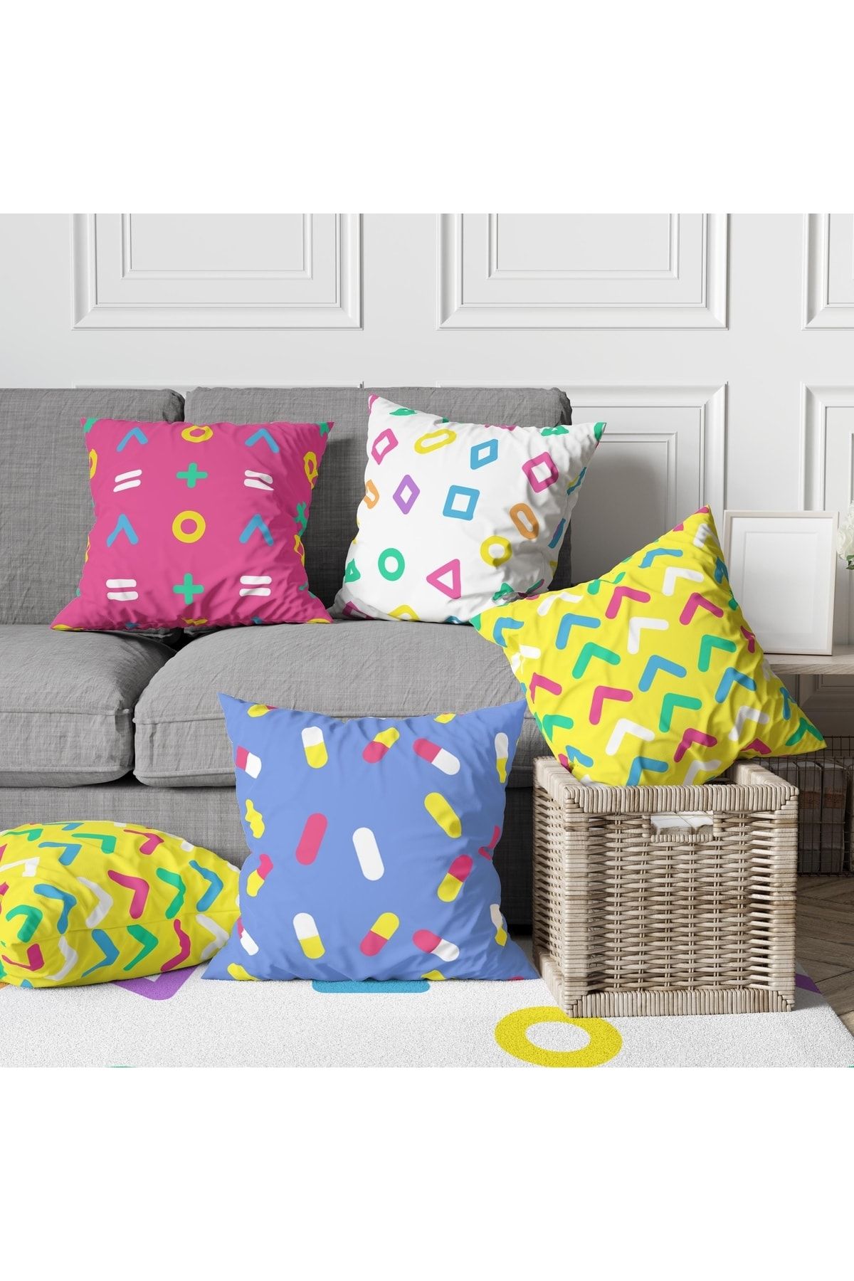 Özel Tasarım 5'lü Çift Taraf Baskılı Premium Kırlent Kılıfı