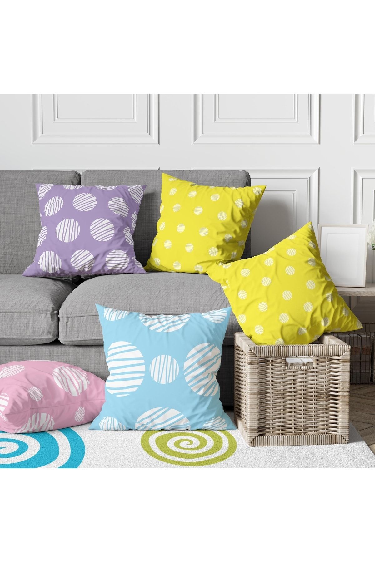 Özel Tasarım 5'lü Çift Taraf Baskılı Premium Kırlent Kılıfı